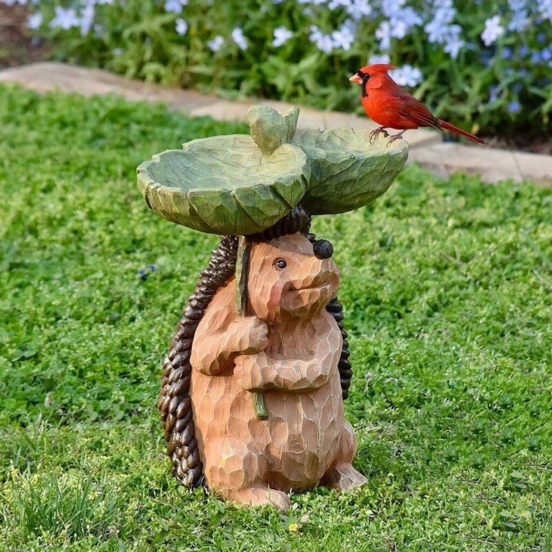 Outdoor Hedgehog Bird Bath Bowl Resin Pedestal Decoration For Yard Garden Base Feeder Wonderful Outside Decor Best