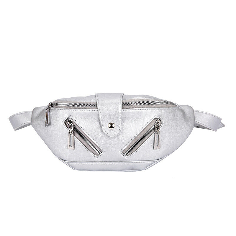 Women Men Waist Bag Fanny Pack Shoulder Chest Bum Purse Travel Zipper Tote Multifunction Sport Waist Pack: Silver