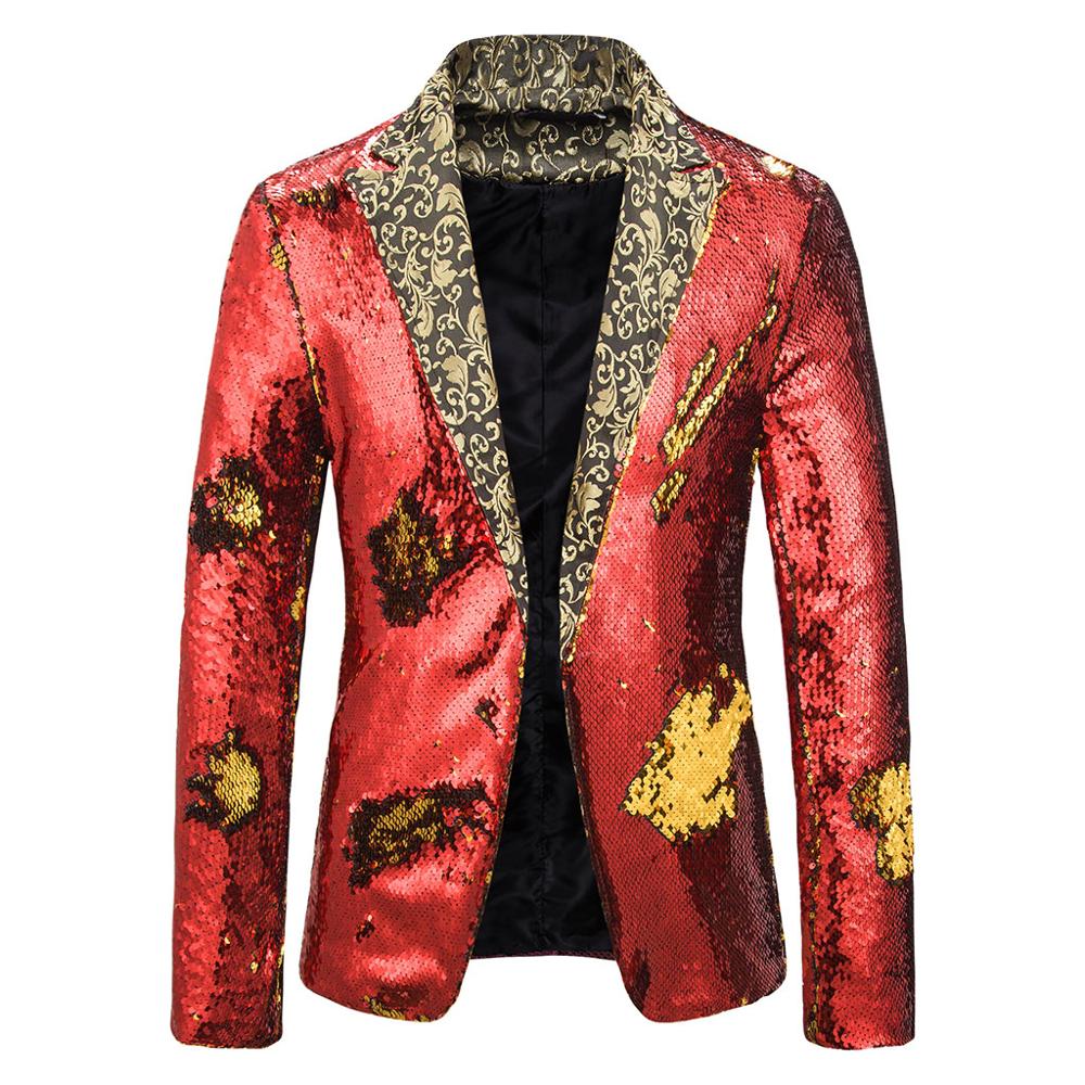 del encanto de los hombres Casual Fit chaqueta de traje de lentejuelas Patchwork chaqueta: Red / M