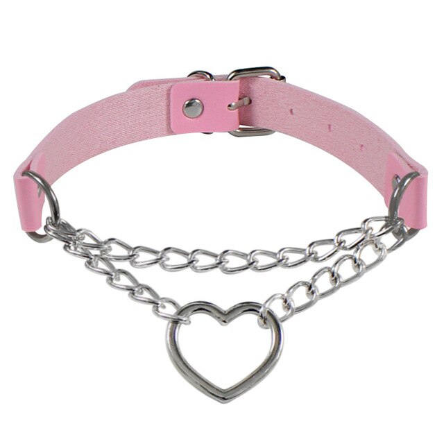 Gargantilla de cadena con corazón gótico oscuro para mujer, collar harajuku Punk, Gargantilla negra para mujer y niña, gargantilla de cuero Kawaii, joyería de bruja: Pink