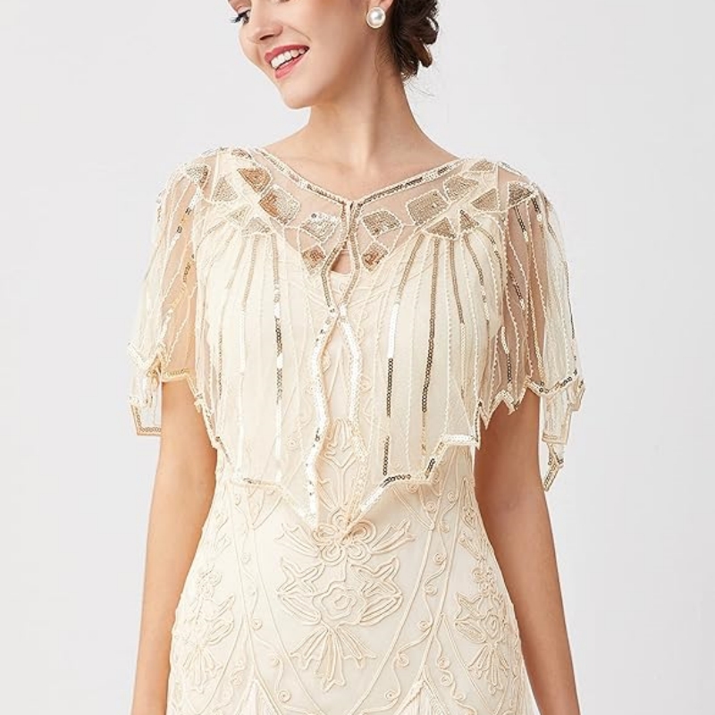 Vintage 1920s Flapper Beaded Sequin Party V-Neck Sleeveless Art Deco Charleston Dress main image 0