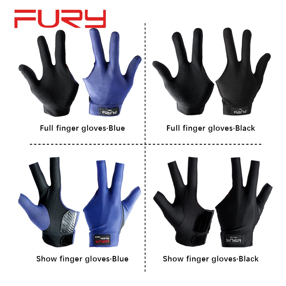 Original FURY Gloves Billiard Gloves Blue/Black Non-slip Lycra Fabric Pool Gloves Snooker Glove Billiard Accessories