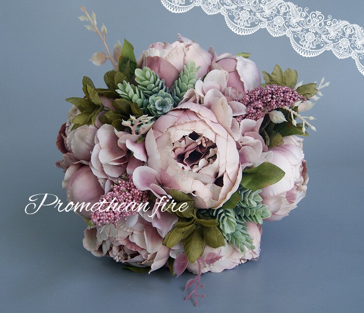 AYiCuthia blanco rosa ramo de boda hecho a mano flor Artificial ramo de rosas de novia para boda decoración S37