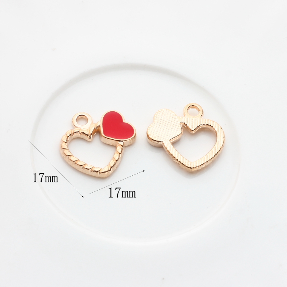 Liga de zinco ouro esmalte encantos coração vermelho 18mm 10 pçs/lote para diy moda jóias fazendo encontrar acessórios