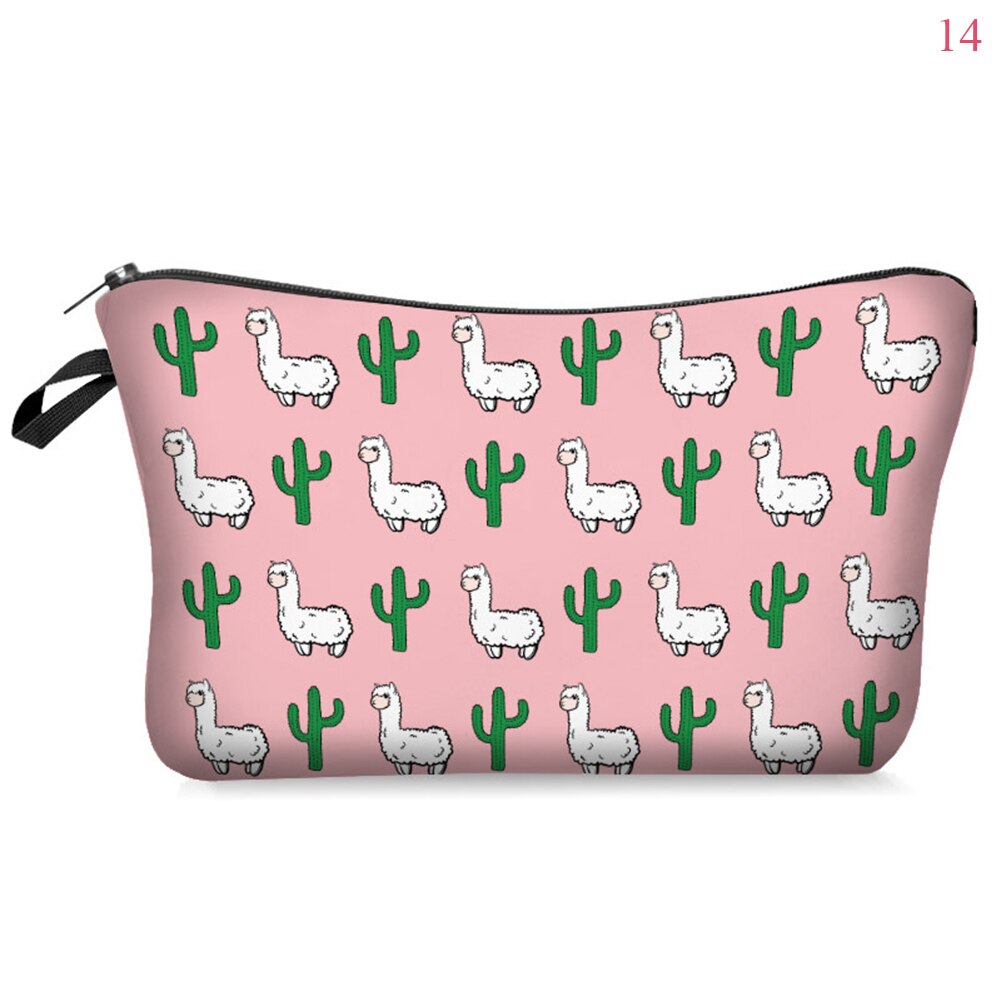 Saco cosmético à prova dwaterproof água impressão folha de alpaca saco de toalete para viagens organizador maquiagem beleza bolsa feminina zíper bolsa: 14