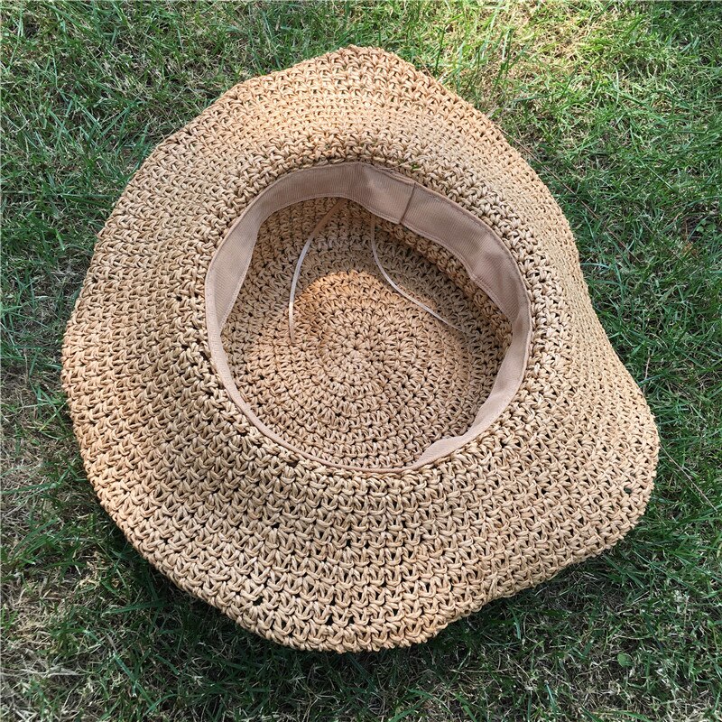 Cloche stil solhat til kvinder strandkasket damer strå cloche hatte pakbar solbeskyttelse derby rejsehat håndlavet
