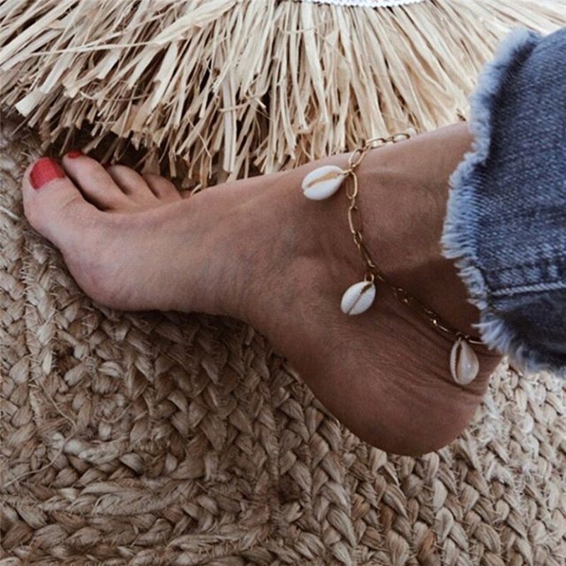 Bracelet de cheville en coquillage naturel de bohème pour femme, bijoux pour l'été, plage, accessoires de pieds nus: 50277