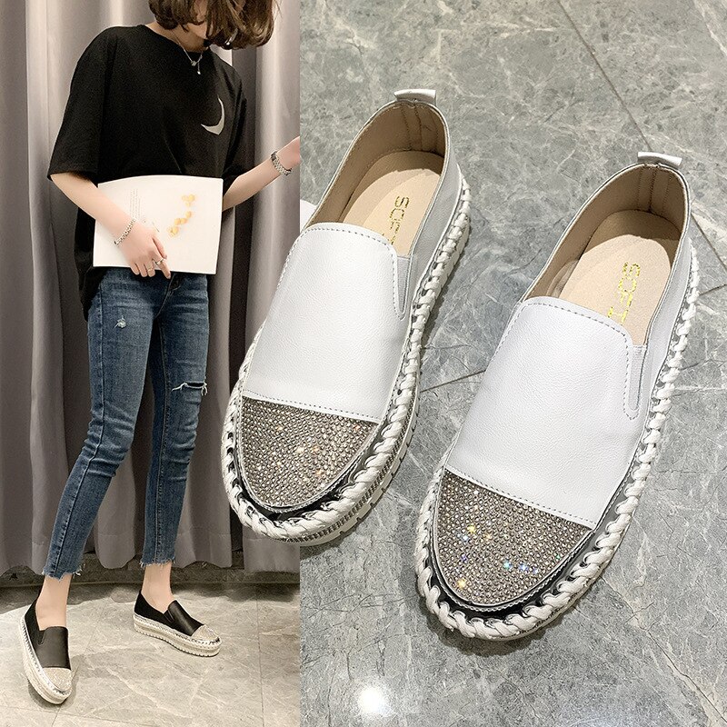 Fujin blanc chaussures décontractées femme nouvelles chaussures printemps chaussures fond épais respirant strass plat femmes chaussures simples