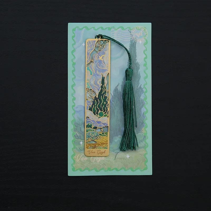 Marcapáginas de Metal hueco, exquisitos marcos de libros rectangulares, paisaje, flor, pintura al óleo, estilo, papelería de lectura para estudiantes y niños: Gris