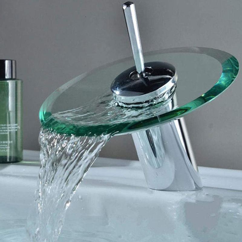 Pojedyncza dźwignia ciepłej i zimnej mieszać dotknij biurko zamontowany szklany wodospad łazienka zlewozmywak kran okrągły wodospad chrom bateria umywalkowa