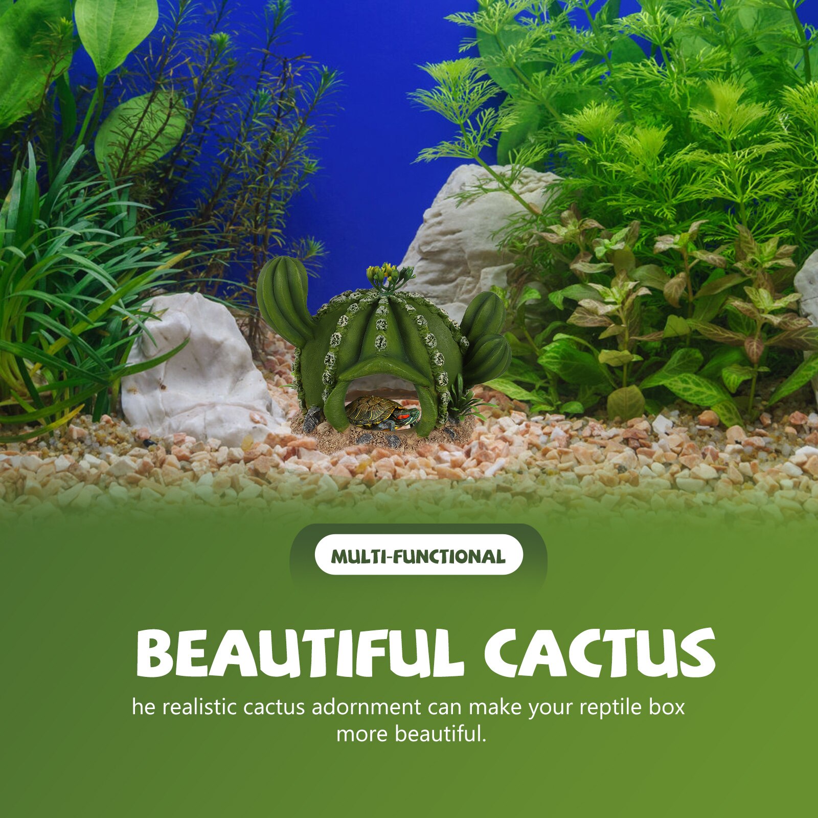 Decorative Reptiles Shelter Tortoise Hiding Adornment Reptiles Box Decoration (Green)