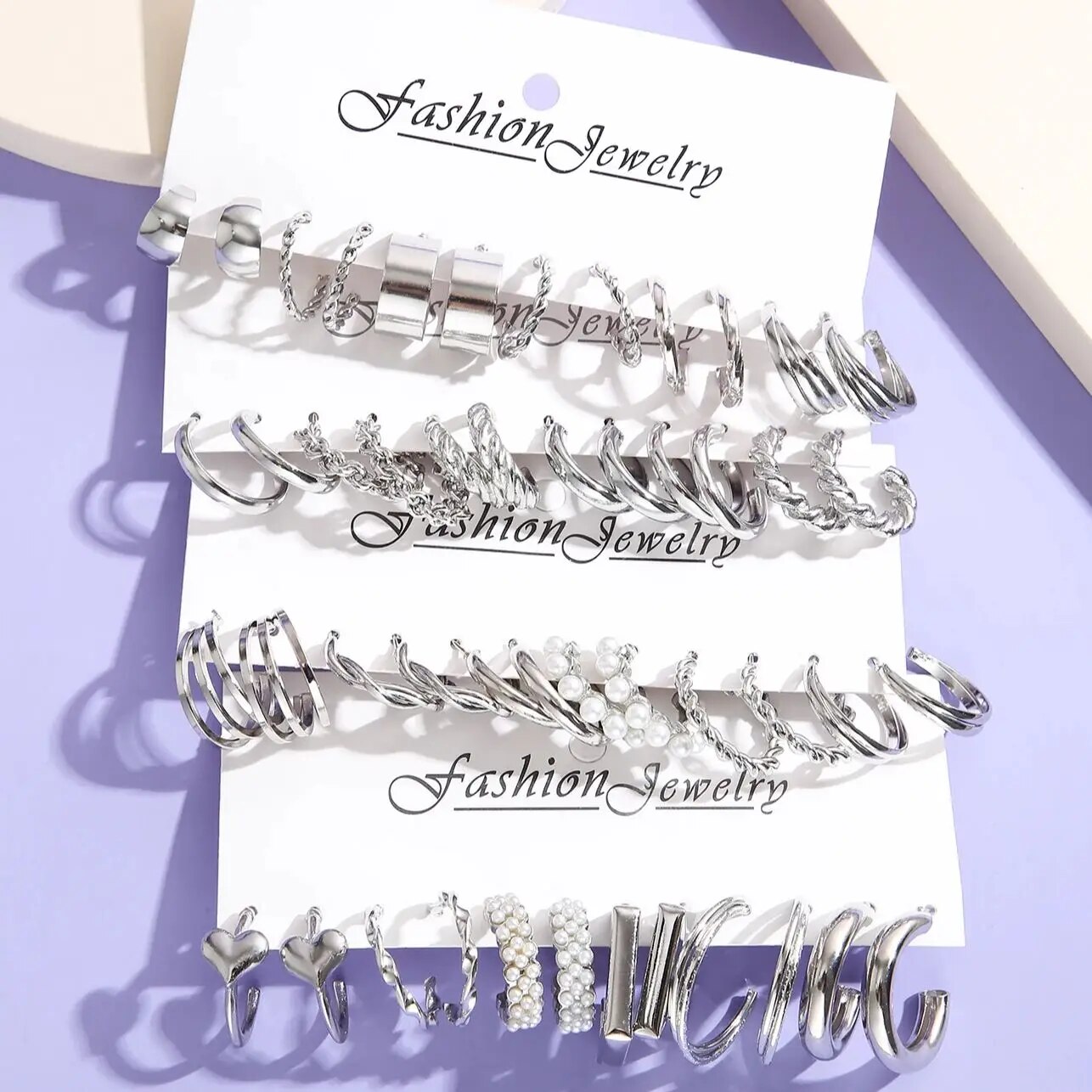 24 Pairs of Earrings Set Twisted Personality Simple Temperament Geometrical Twist Pearl Earrings