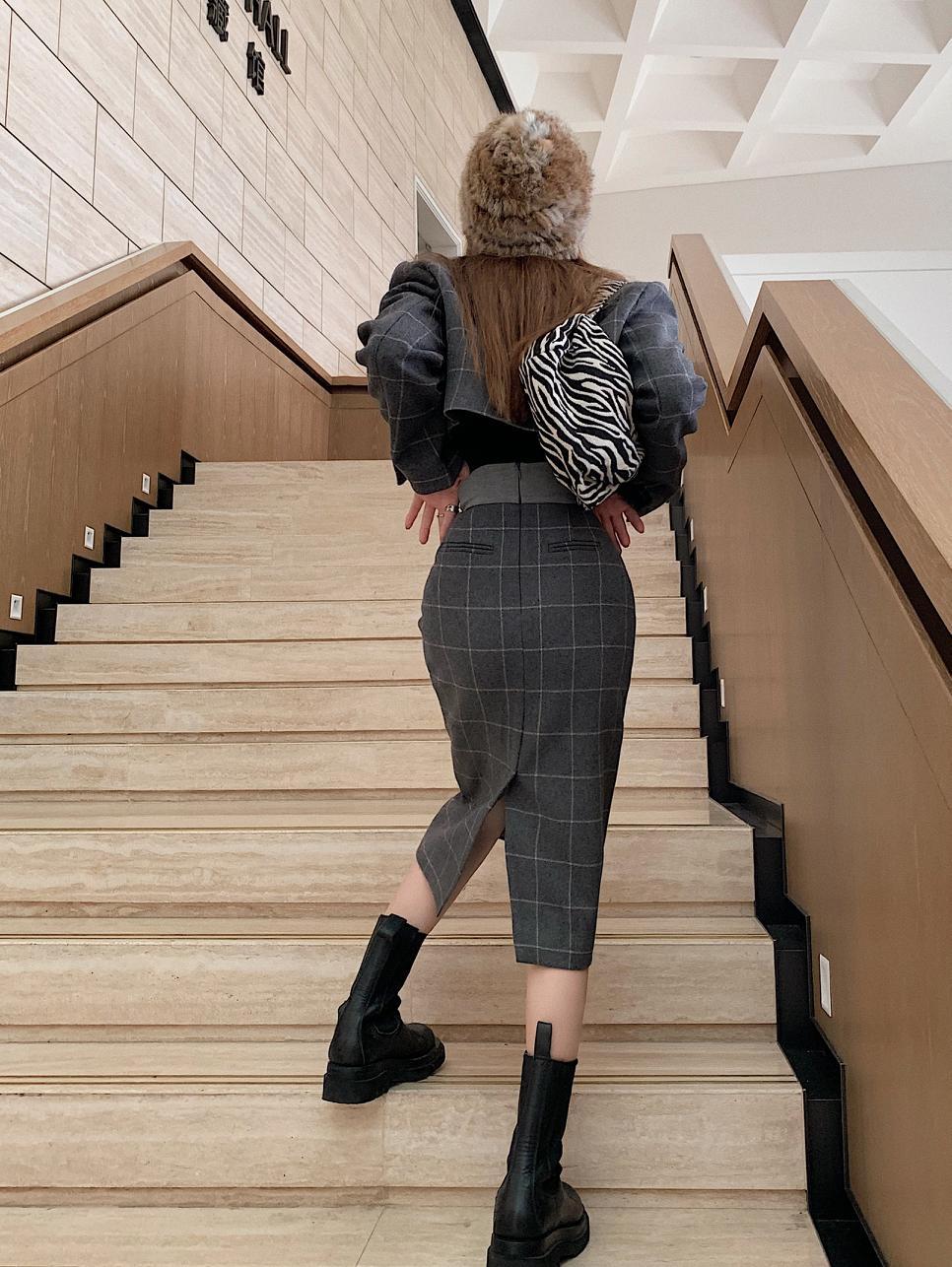 Traje de falda a cuadros Vintage para mujer, Chaqueta corta de lana, falda ajustada, conjunto de dos piezas de oficina, ropa de Corea para mujer, primavera y otoño