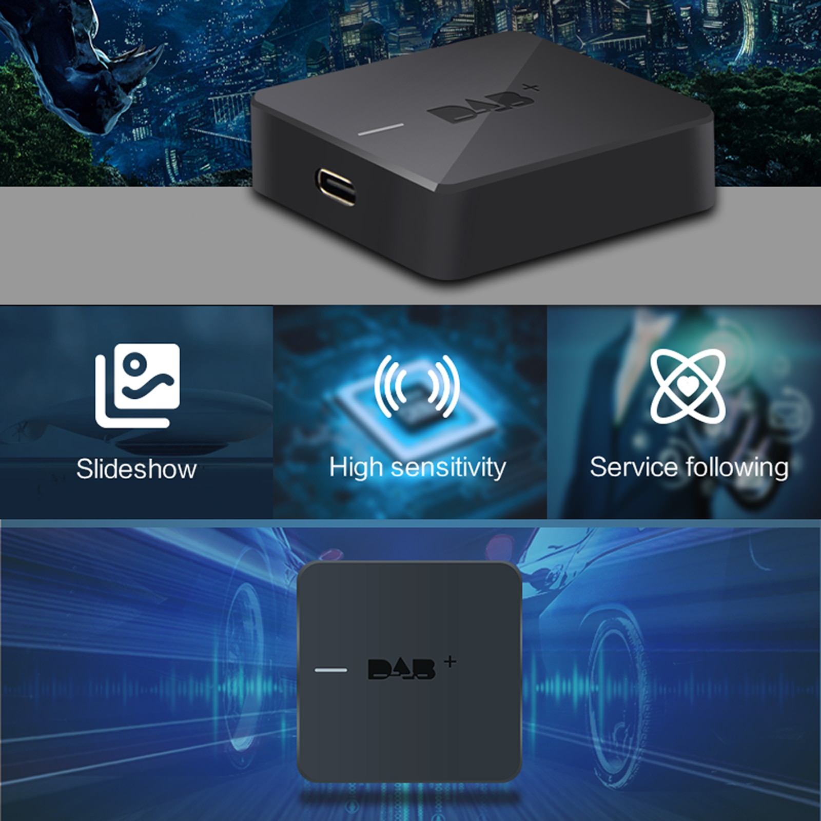 DAB+ Box Digital Radio Antenna Tuner Aerial Amplified Antenna Adapter FM Transmission for Car Stereo Autoradio Android 5.1 above