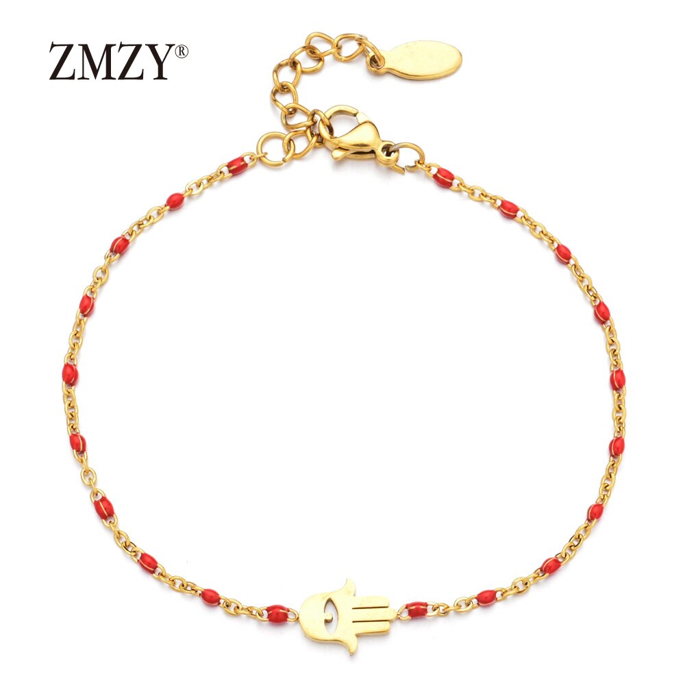 ZMZY Dünne Kette Edelstahl Armbinde Frauen Gold Farbe böse Auge Hamsa Hand Türkischen Schmuck Armreif Boho Hochzeit Armbinde: rot