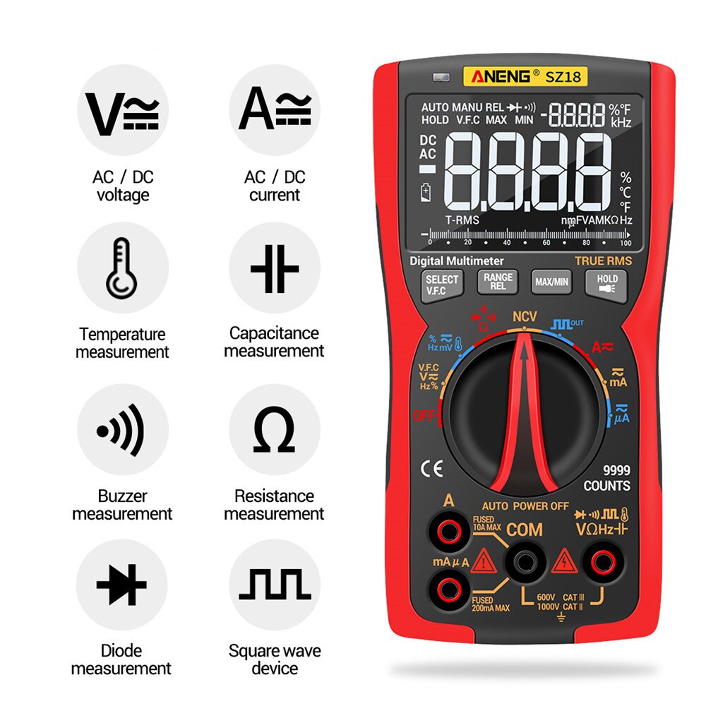 Aneng Sz18 Digital Multimeter 9999 True Rms Analog Tester Multimetro Diy Capacitor Transistor Ncv Testers Lcr Meter