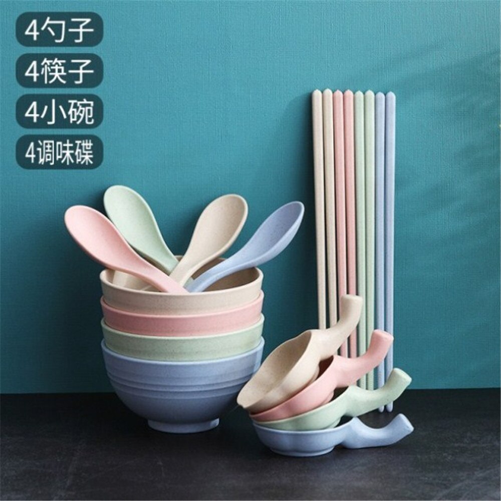Set Wheat Straw Flatware For Children Anti-scalding Anti Spoon Cutlery Baby Bowl Complementary Food Plate