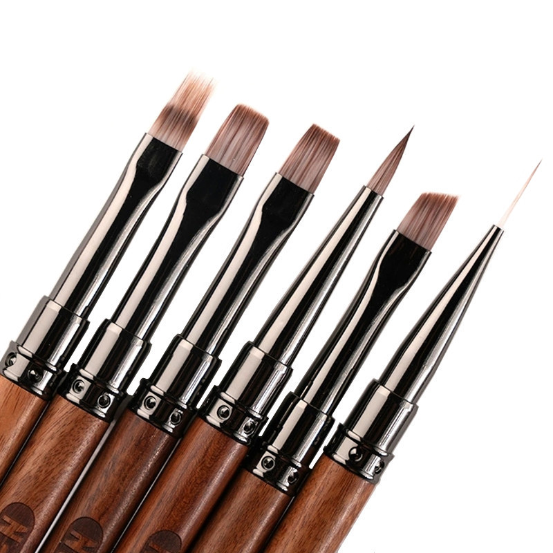 Pincel redondo con mango de madera para decoración de uñas, espátula Triangular, línea de pintura de dibujo, herramientas de manicura de Metal redondas y planas