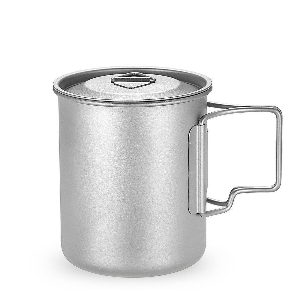 Tomshoo 450Ml Titanium Cup Water Cup Mok Met Deksel Opvouwbare Handvat Titanium Vouwen Lepel Spork Outdoor Draagbare Camping Picknick