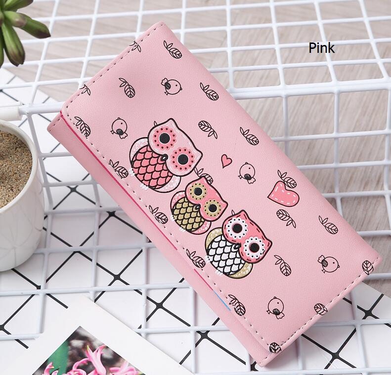 Women Wallets Cute Owl Lady Coin Purse Parent-child Style MoneyBags Clutch Cartoon Wallet Cards ID Holder Purses Burse Notecase: Long-Pink