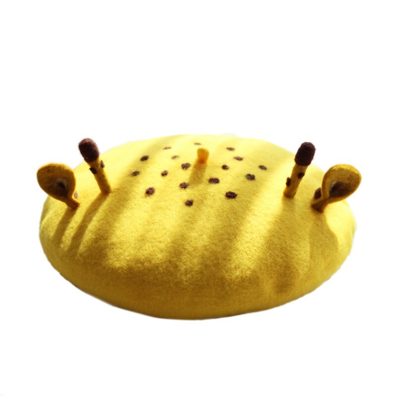 Skov elg øre søde kvinder piger baretter håndlavet uldfilt udendørs rejse baret hatte manuel fawn baret flad hætte blm 107