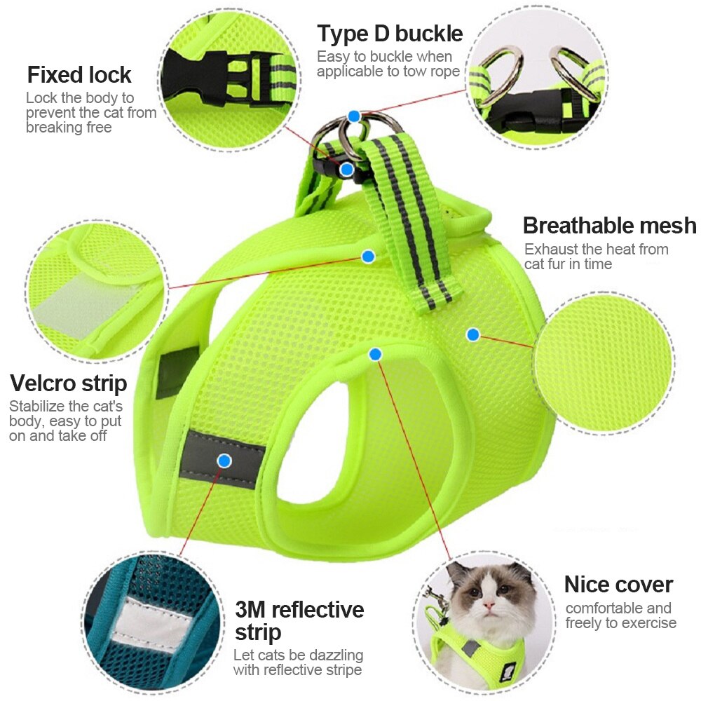 Harnas strepen verstelbaar super kattenharnas ademend jack zacht en comfortabel harnas met reflecterend xs oranje raster