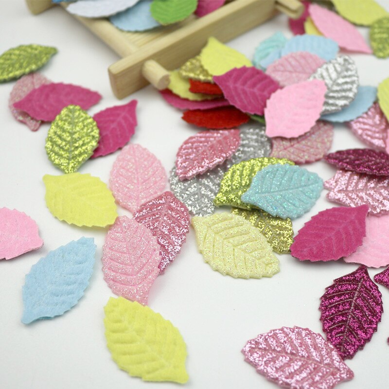 50 piezas accesorios para la cabeza hojas de purpurina DIY manualidades hoja Artificial prenda pelo Pin decoración niños Scrapbooking materiales