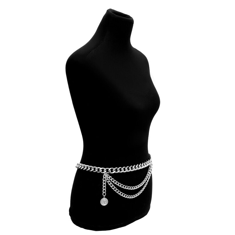 Cinturón de cadena de plata para mujer, metal dorado de cintura ketting riem Z, cinturones de de lujo para mujer, punk jeans, llavero, cinturón con cintos: tassel belt silver