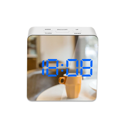 LED Alarm Clock Desk Table Digital Clock Curved LED Screen Alarm Clocks For Kid Bedroom Temperature Snooze Function Home Watch: Blue-02