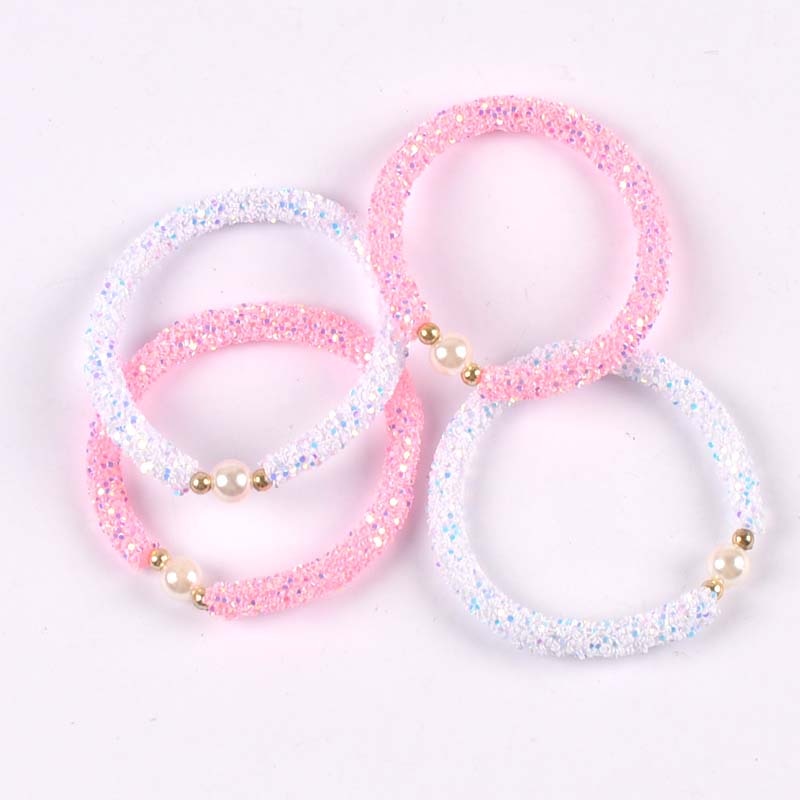 2 stuks schattige pailletten en parels wit en roze kindertrui-armband voor kinderen  cp2723