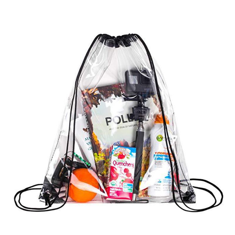 Transparent Drawstring Backpack School Tote Gym Bag Sport Pack