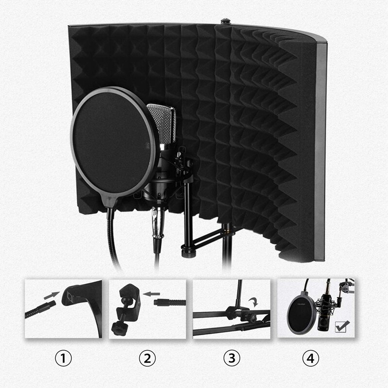 2PCS Microphone Filter Shape Wind Mask Shield Screen with 360 degree Gooseneck Clip for Recording and Broadcasting