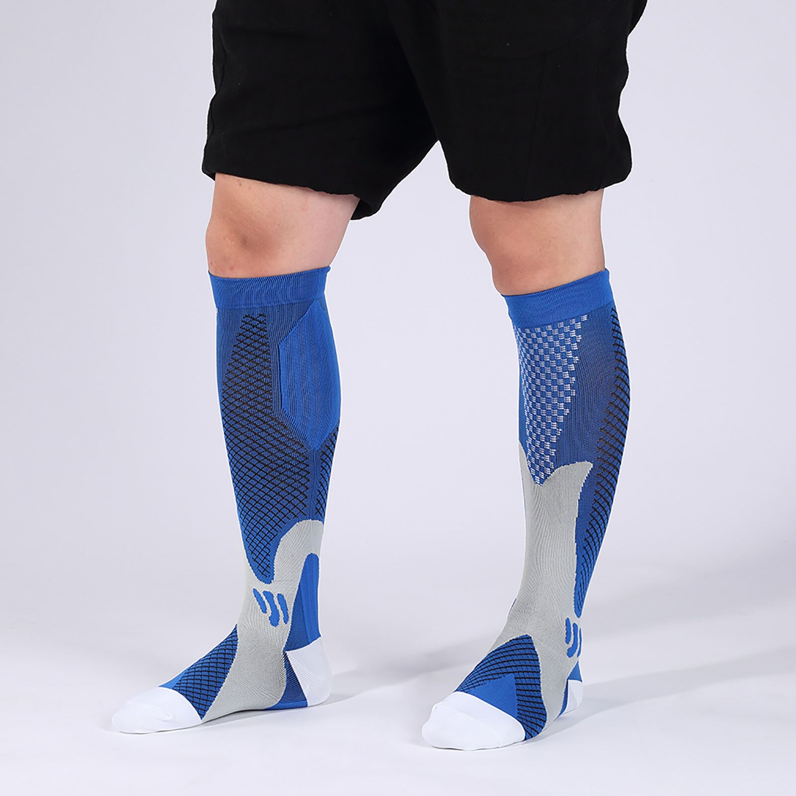 1 par de calcetines de compresion para hombre Color bloque de presión de las venas varicosas la pierna alivio dolor medias hasta la rodilla medias Calcetines