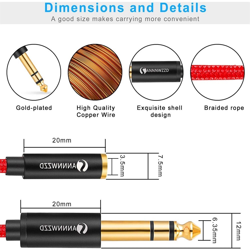 6.5mm Male to 3.5mm Female Audio Cable For Amplifier Console Guitar Recording Adapter 6.5mm TRS 1/4'' Male to 3.5mm Female Cable