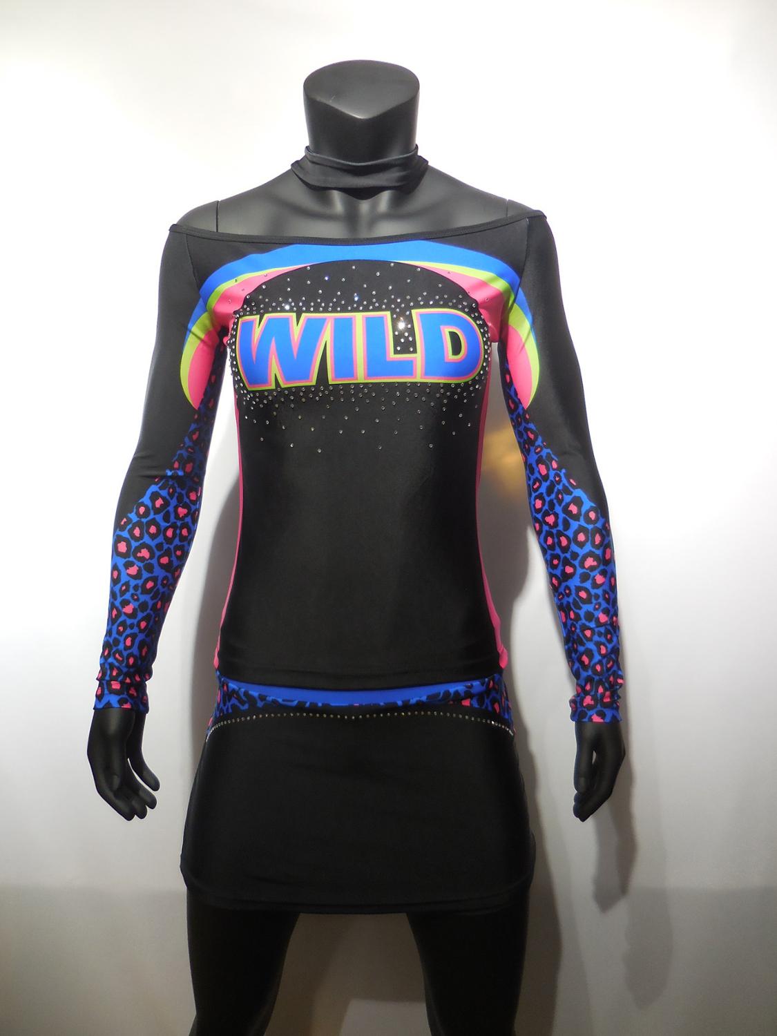 Black Color Cheap Price Full Length Rhinestone Cheerleading Uniform Set: YXS