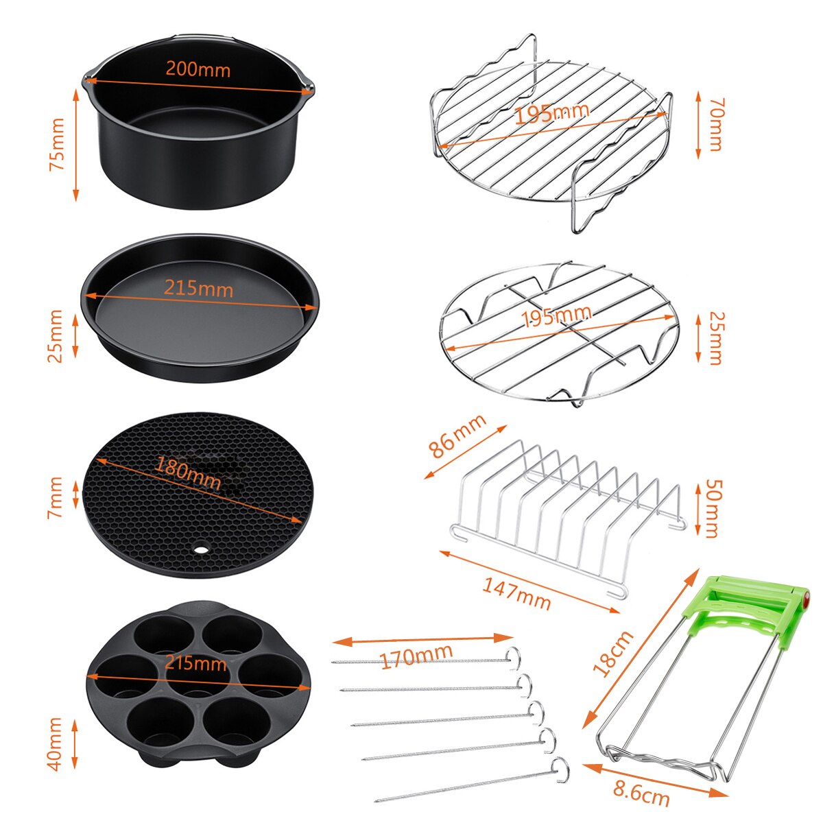 12Pcs 6/7/9Inch Air Fryer Accessories Stainless St... – Grandado