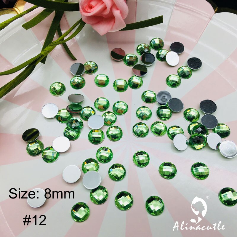 140pc 8mm gems diamond flat back flat back round crystals Stone Stickers gem DIY handmade Art Crafts Scrapbooking crystals: No 11 light green