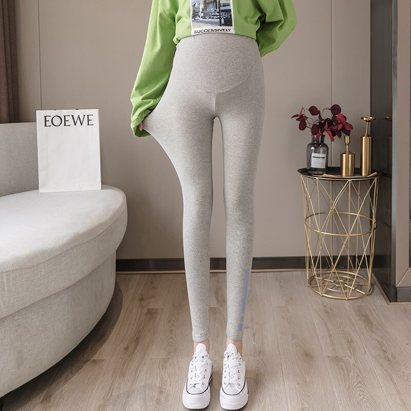 Vroege herfst dragen hoge taille buiklift broek leggings puur katoen patroon print zwangerschapsbroek zwangerschapskleding 2213: Grijs / Xxl