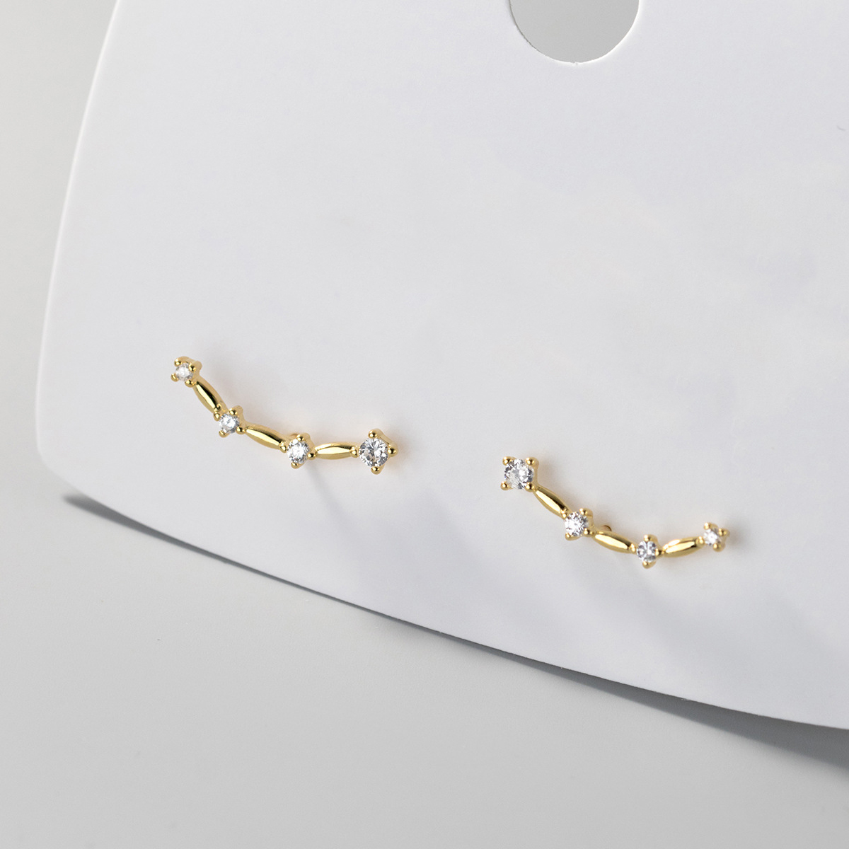 Inzatt Real 925 Sterling Zilver Zirkoon Lijn Arc 18K Gold Stud Oorbellen Voor Vrouwen Trendy Fijne Sieraden Minimalistische Accessoires