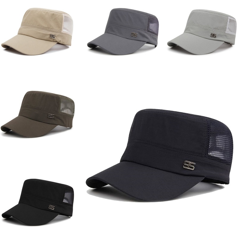 Mode Zomer Mannen Vrouwen Sneldrogende Platte Hoed Licht Zonnehoed Shading Netto Caps Verstelbare Zomer Ademend Mesh Baseball cap