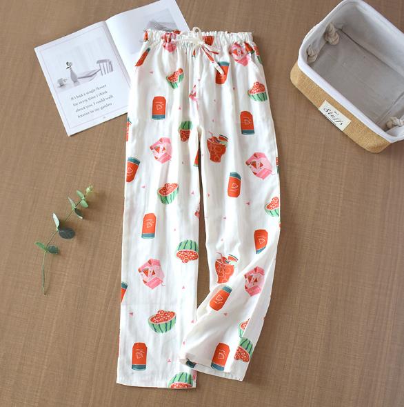 Pyjama en gaze de coton pour femmes, pantalon de maison pour dormir, automne-hiver, vêtements de salon, ample, imprimé,