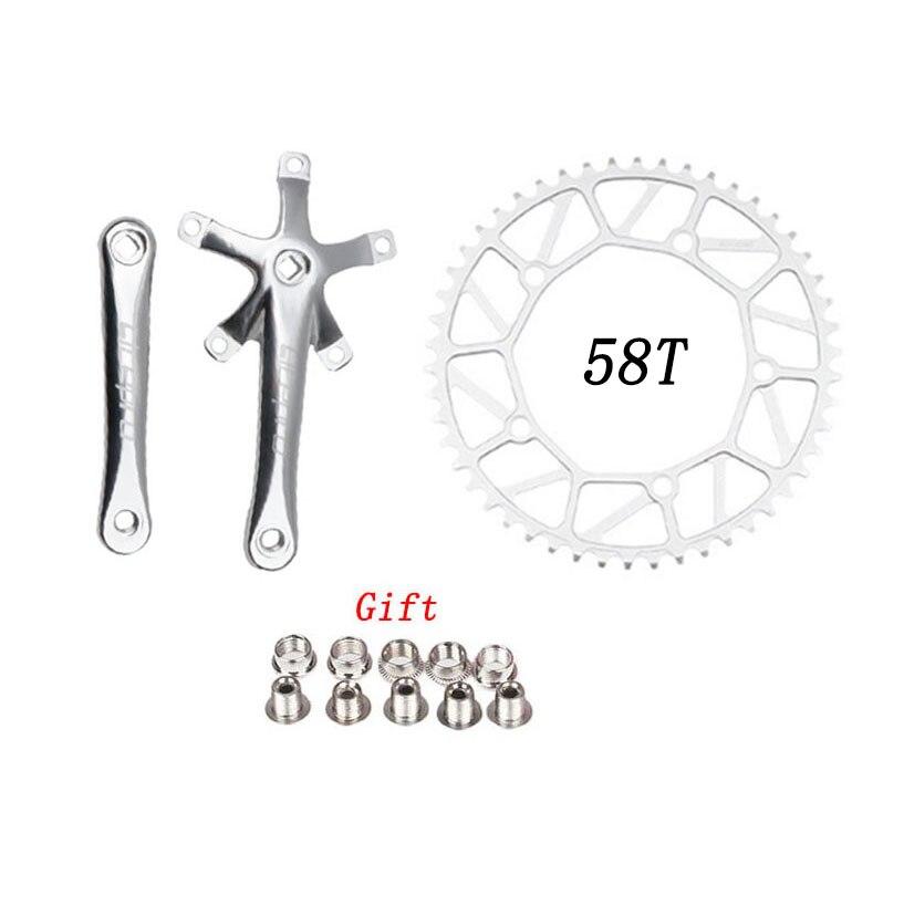 Litepro bicicleta plato único integrado platos y bielas con cadenas manivela 50T 52T 54T 56T 58T BCD 130mm plegable bicicleta piezas de bicicleta: 58T Silver