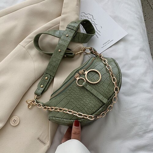 Eenvoudige Kleine Pu Lederen Crossbody Tassen Voor Vrouwen Ketting Schouder Handtassen Vrouwelijke Reizen Cross Body Bag: green