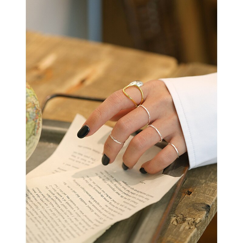 1.2mm 100% 925 Sterling Silver Irregualr pierścienie powierzchniowe dla kobiet biżuterii, moda złoty kolor damski pierścionek palec akcesoria