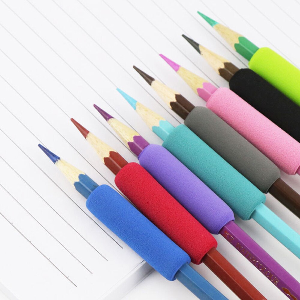 10Pcs Random Color Soft Foam Pencil Grips Pencil Cover Writing Aid Pencil Holder Pencil Gripper For Kids School Stationery