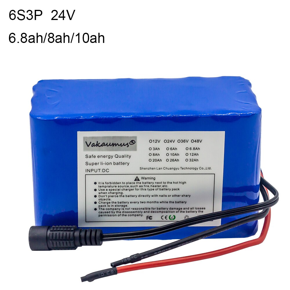 6S3P 24V 10AH Battery Pack 25.2V 10000MAH BMS Electric Bicycle Toy Car 18650 Lithium Ion Battery Pack + Charger Strong Power