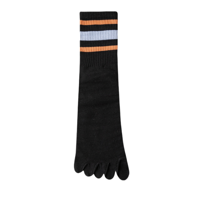 Calcetines de cinco dedos para hombre, calcetín medio informal cómodo de algodón antiolor con cinco dedos de corte bajo a rayas, calcetines deportivos de: Beige