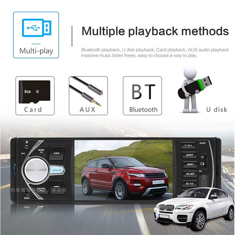 Autoradio 4.1'' Car Radio 1Din Audio Stereo FM Bluetooth Steering Wheel Remote Control Intelligent Dynamic Reverse Camera