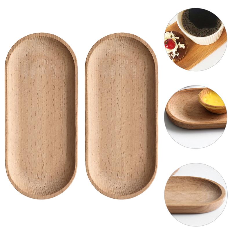2Pcs Beech Wood Oval Tray Mini Dinne Plate Household Tableware For Home Shop Mini Solid Wood Dinner Plate kitchen Supplies