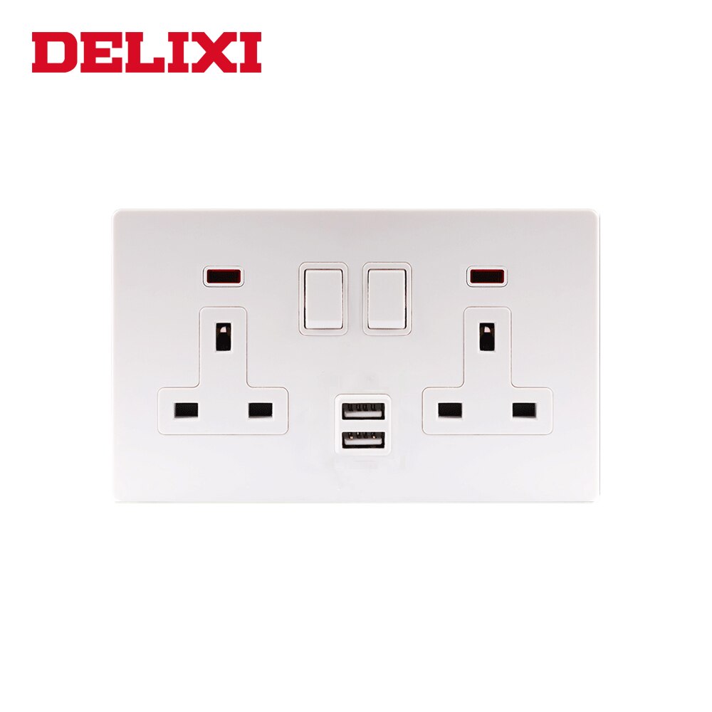 Dual Power Socket 9000 With USB Outlet UK Wall Socket 13A Wall Electric Socket UK Standard Dual USB Port Socket: 2G UK Socket 2USB